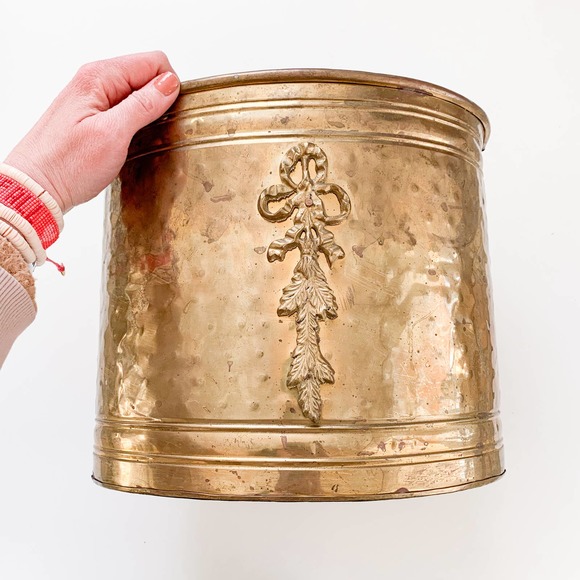 Vintage Other - Vintage Brass Large Gold Round Planter Pot